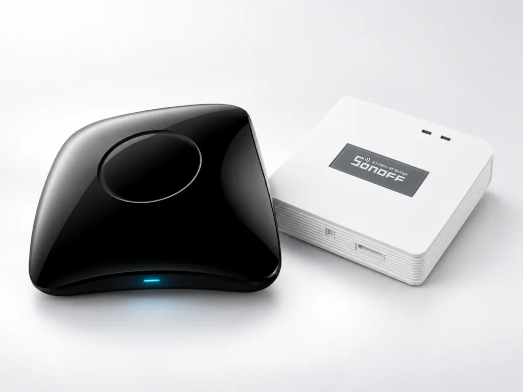 Sonoff RF Bridge R2 és Broadlink RM4 Pro RF vezérlőeszközök